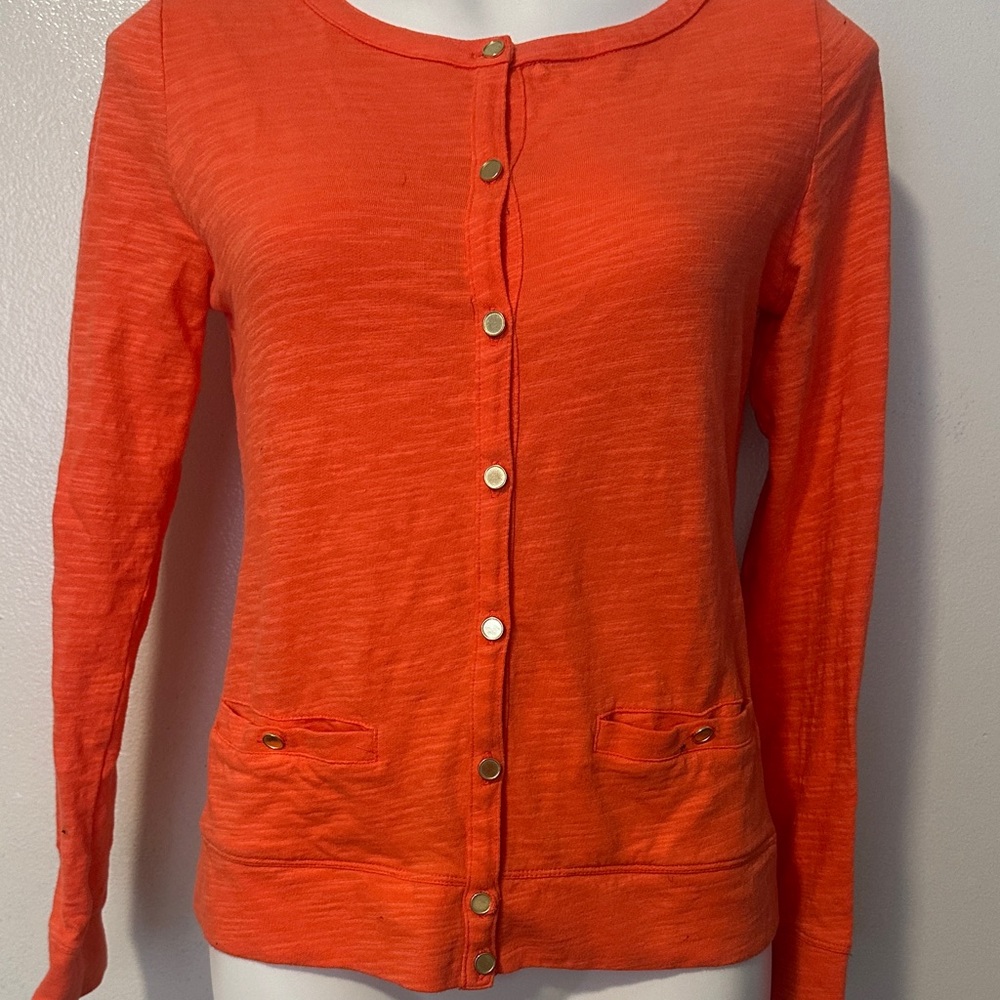Lands' End Orange Button-Front Long Sleeve Top